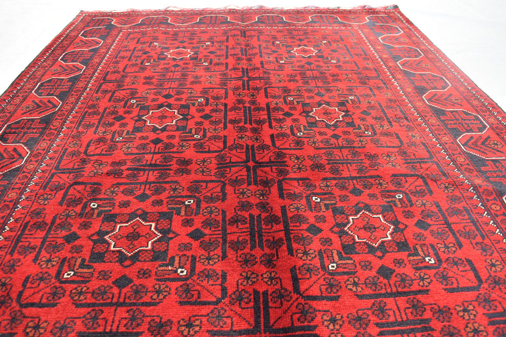 4x7Ft Afghan Handwoven Bukhara Rug, Turkmen Oriental Red Wool Carpet, Rustic Home Decor Bedroom Rug, Living Room Rug, Office Rug, Rug Gift