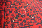 4x7Ft Afghan Handwoven Bukhara Rug, Turkmen Oriental Red Wool Carpet, Rustic Home Decor Bedroom Rug, Living Room Rug, Office Rug, Rug Gift