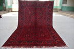 4x7Ft Afghan Handwoven Bukhara Rug, Turkmen Oriental Red Wool Carpet, Rustic Home Decor Bedroom Rug, Living Room Rug, Office Rug, Rug Gift