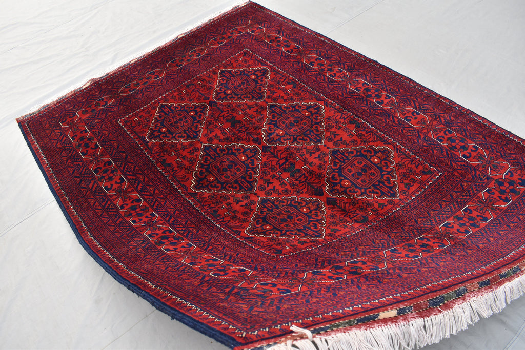 5x7Ft Afghan Bukhara rug, Turkmen handmade Wool rug, Khal Muhammadi Khamyab Bukhara Tribal rug, Living room rug, bedroom rug