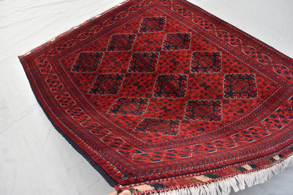 5x7 Bukhara Rug 6.10x4.10 Ft Handwoven Wool, Traditional Red & Blue Carpet, Boho Home Decor, Living Room Rug, Office Rug, Bedroom Rug