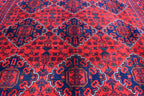 Handwoven Wool Bukhara Rug: 6.10x4.10 Ft Red & Blue Geometric Carpet