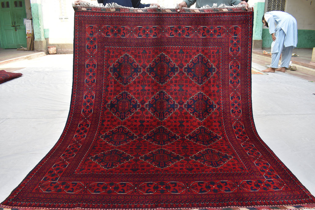 5x7 Bukhara Rug 6.10x4.10 Ft Handwoven Wool, Traditional Red & Blue Carpet, Boho Home Decor, Living Room Rug, Office Rug, Bedroom Rug