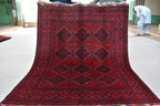 5x7 Bukhara Rug 6.10x4.10 Ft Handwoven Wool, Traditional Red & Blue Carpet, Boho Home Decor, Living Room Rug, Office Rug, Bedroom Rug