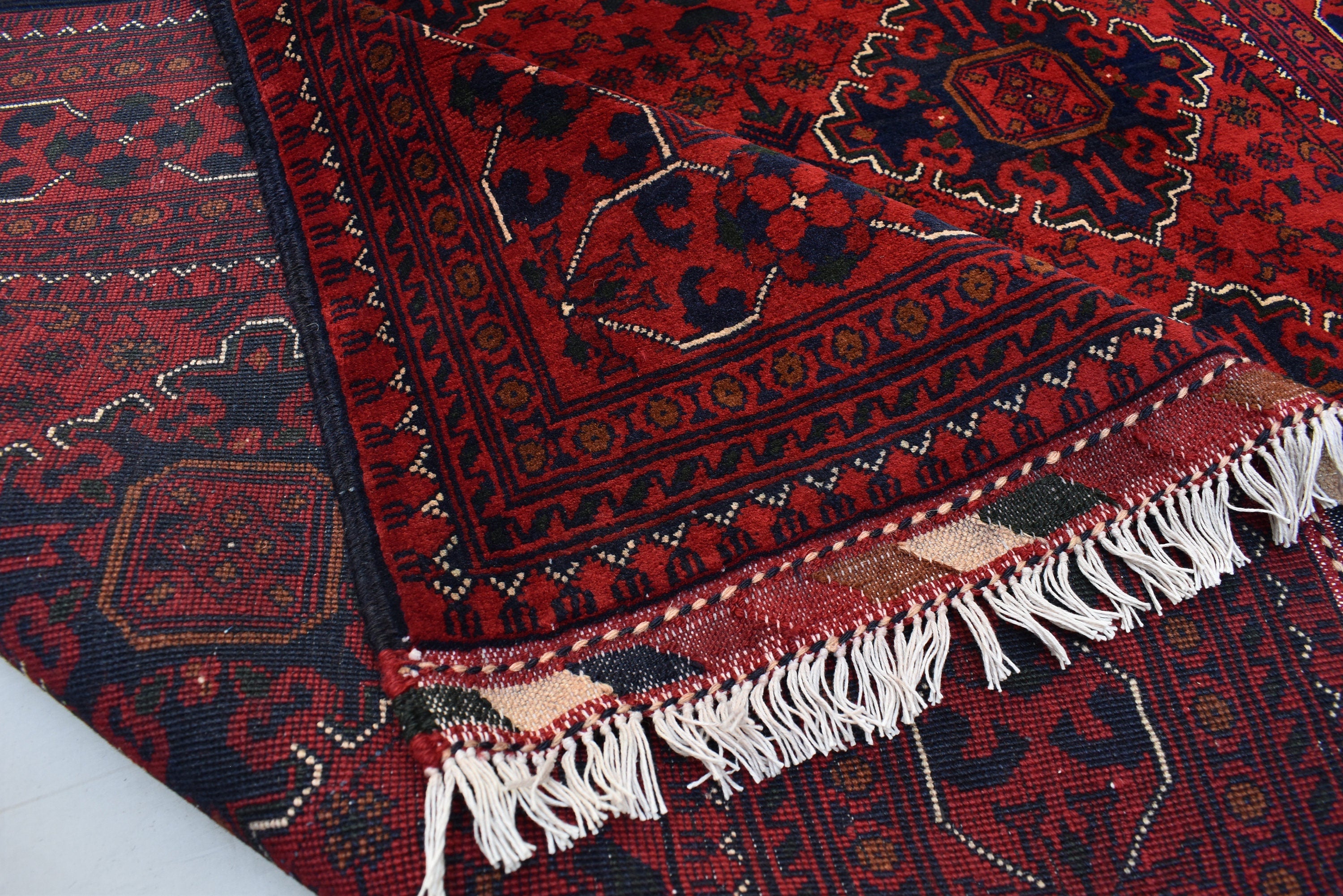 5x7 Bukhara Rug 6.10x4.10 Ft Handwoven Wool, Traditional Red & Blue Carpet, Boho Home Decor, Living Room Rug, Office Rug, Bedroom Rug