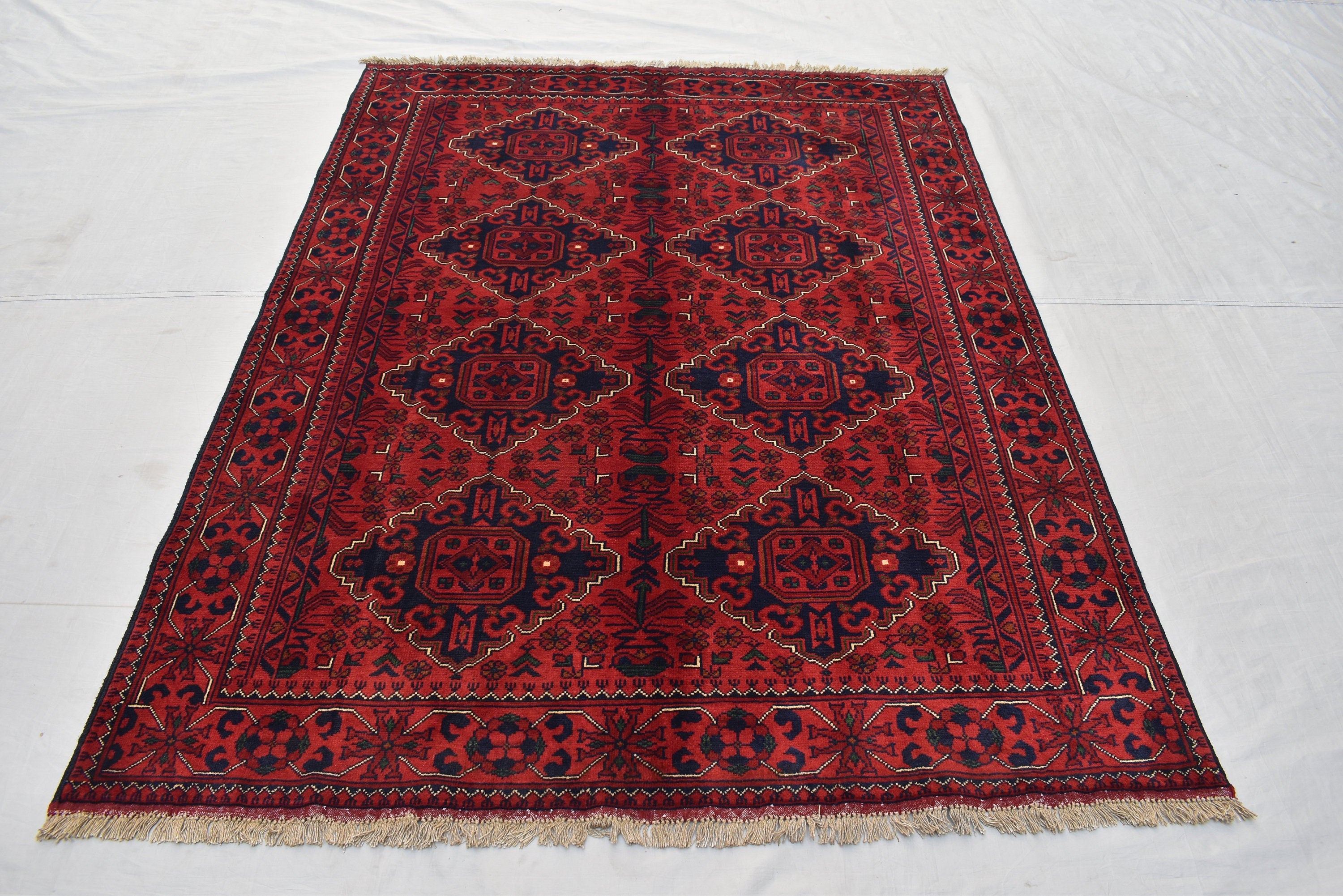6.4 x4.9 Ft Afghan Bukhara rug, Turkmen handmade Wool rug, Custom Khal Muhammadi Khamyab Bukhara rugs, Tribal rug, Living room, Office, rug