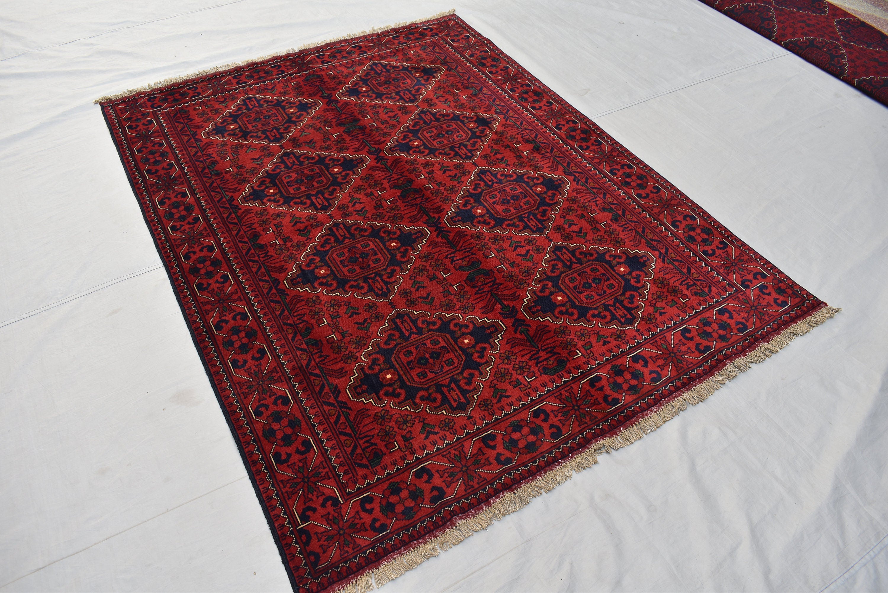 6.4 x4.9 Ft Afghan Bukhara rug, Turkmen handmade Wool rug, Custom Khal Muhammadi Khamyab Bukhara rugs, Tribal rug, Living room, Office, rug