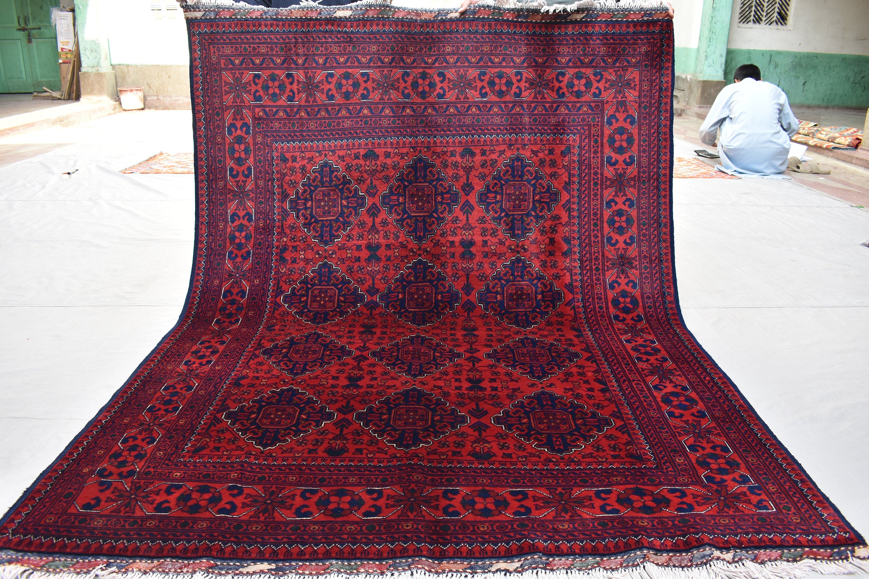7x5 Afghan Bukhara Rug, Turkmen handmade Wool Rug, Rugs For Living Room, Bedroom Rug, Perfect For Dining Room-Bohemian Decor 6.9x5.0 ft