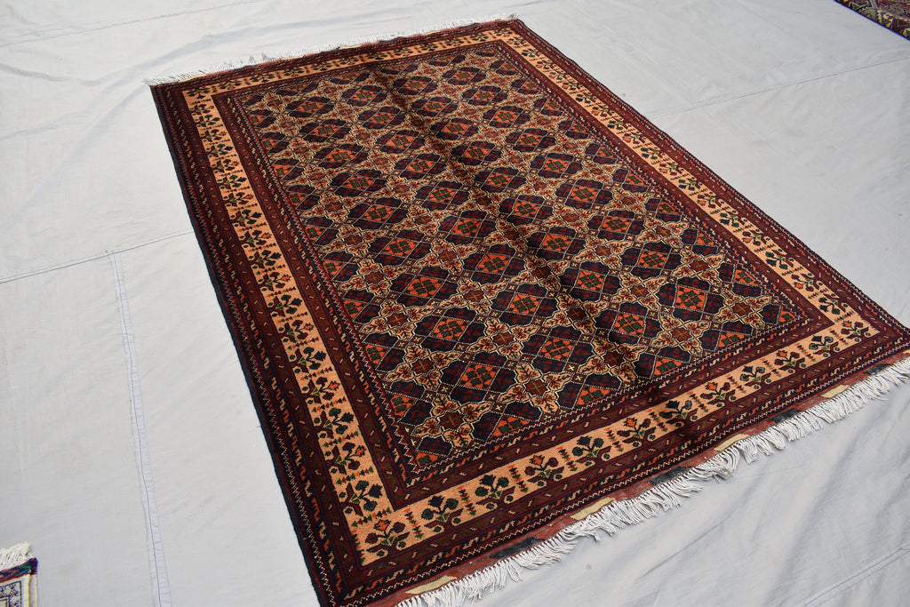 Bokhara 5x7 Ft, Hand Knotted High Quality Wool Rug- Multi Color Rugs For Living Room- Turkoman Tribal Rug 5X7- High Pile Soft Wool Area Rugs