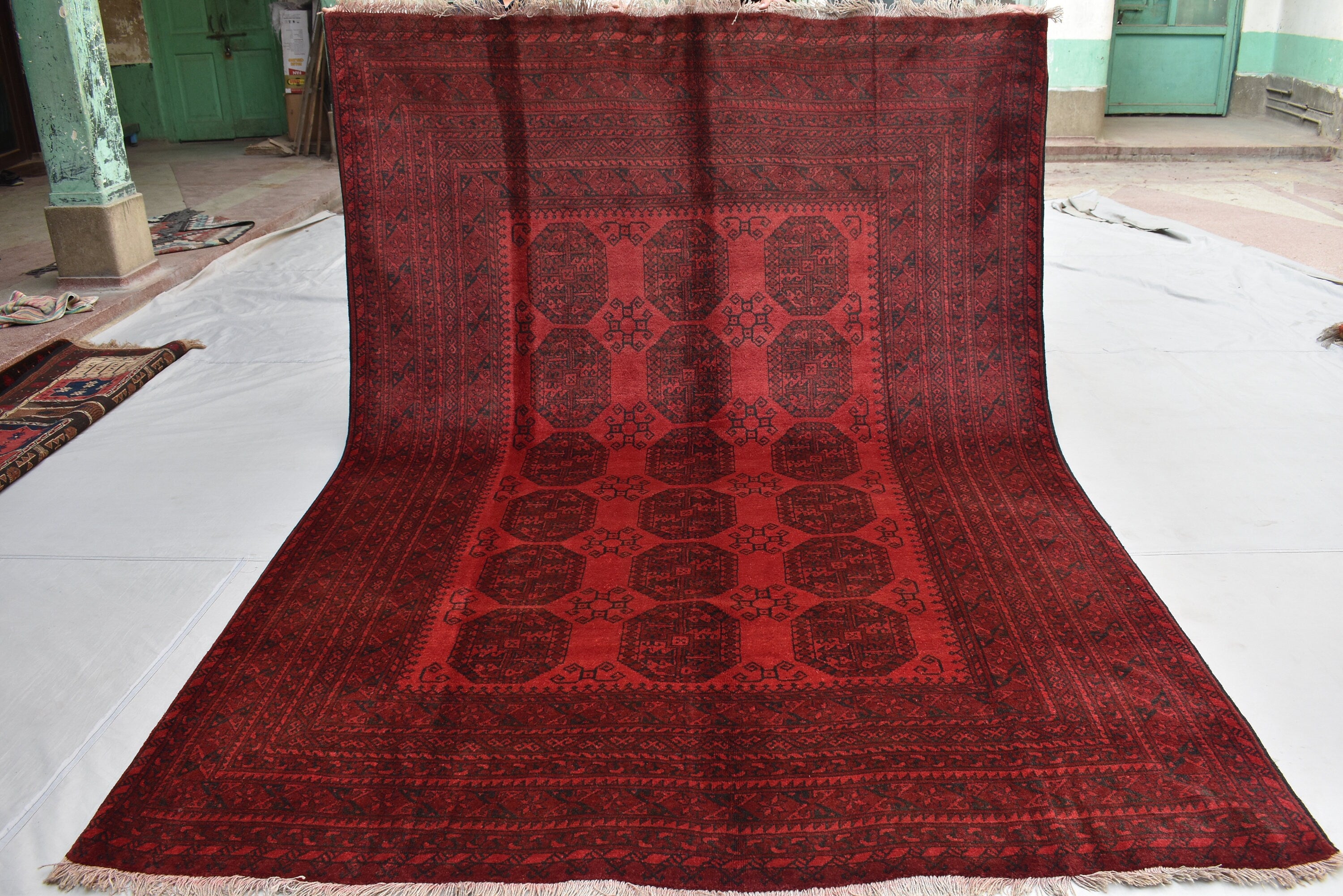 9.6 x 6.8 Ft Afghan Antique Elephant Foot Design Vinatge Rug Turkmen Pattern Bedroom Hnad knotted rug Area & Floor Rug