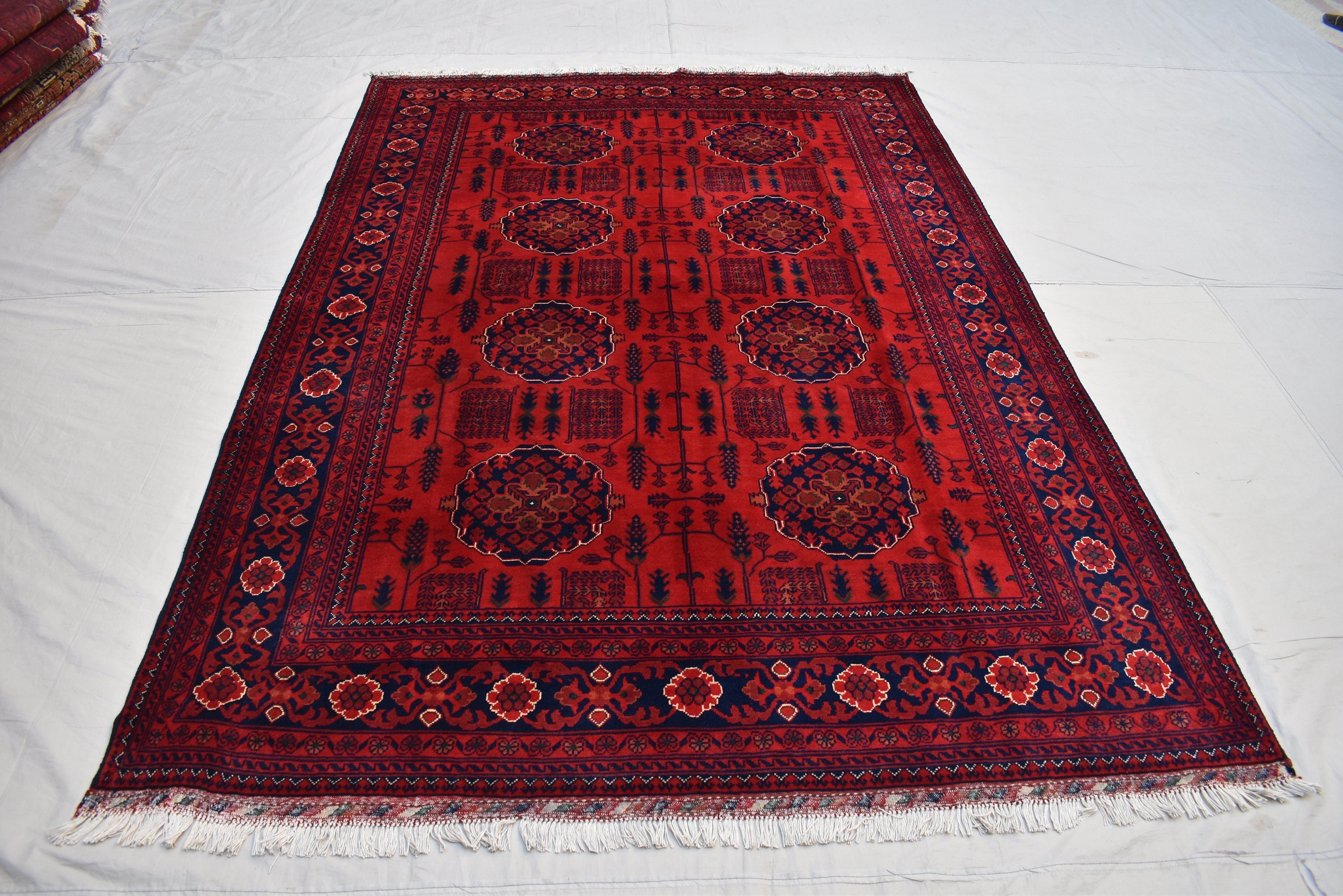 6x9 Bukhara Handwoven Afghan Rug, Authentic Luxurious and timeless, Perfect for Modern and Traditional Homes, Free shipping- 5.10x8.10 ft