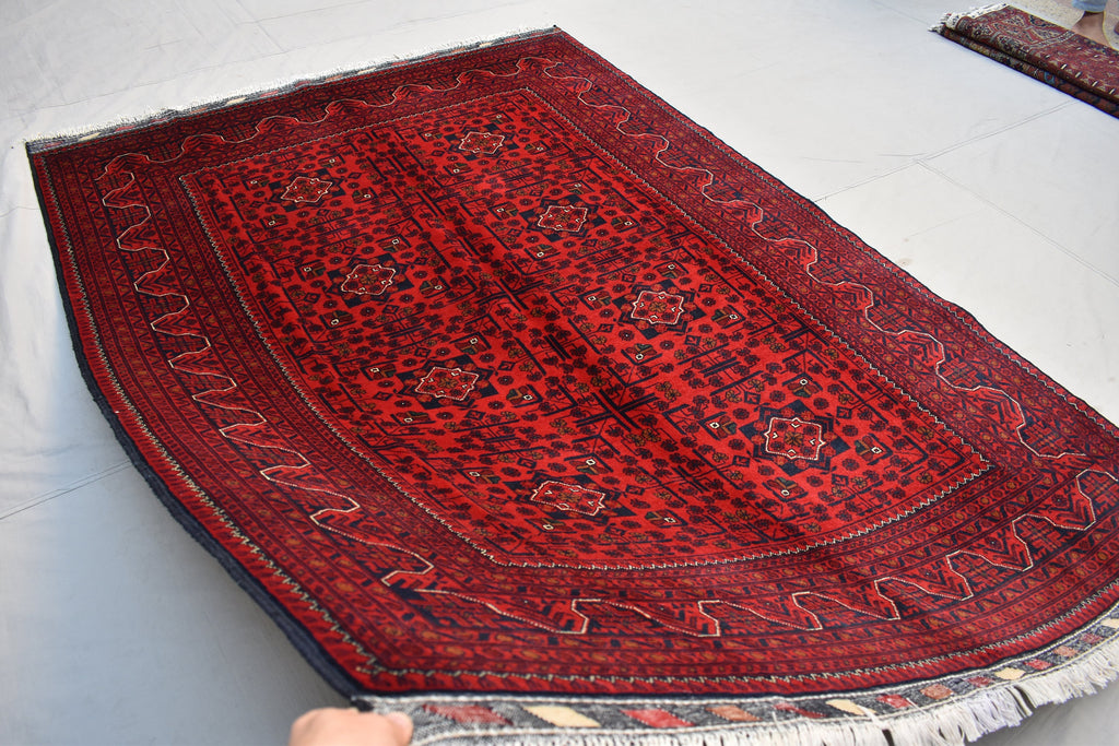 6x8Ft, Handwoven Afghan Bukhara Rug, Turkmen Tribal Traditional Wool Carpet Soft Pile, Boho Home Decor, Perfect for living room, Bedroom