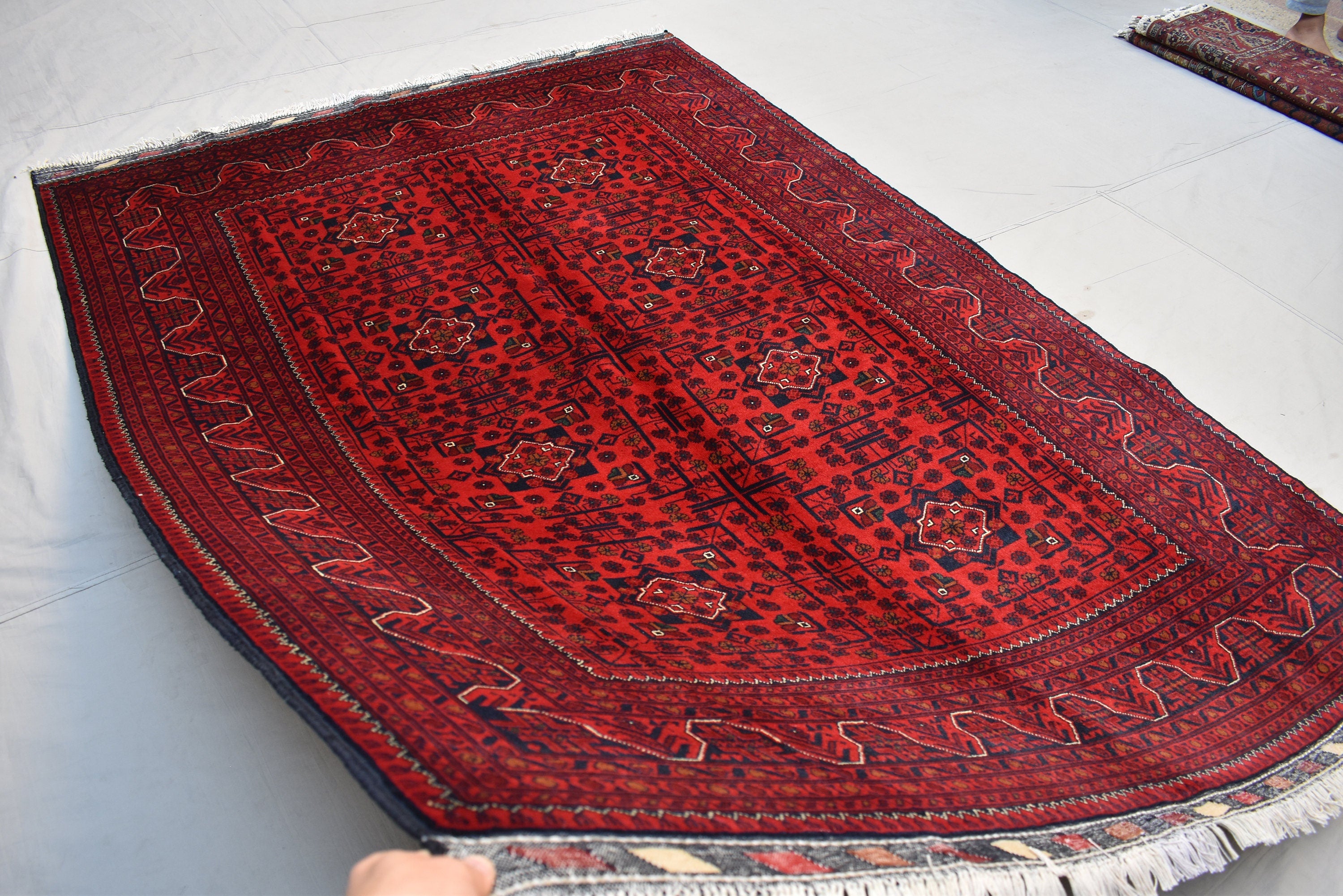 6x8Ft, Handwoven Afghan Bukhara Rug, Turkmen Tribal Traditional Wool Carpet Soft Pile, Boho Home Decor, Perfect for living room, Bedroom