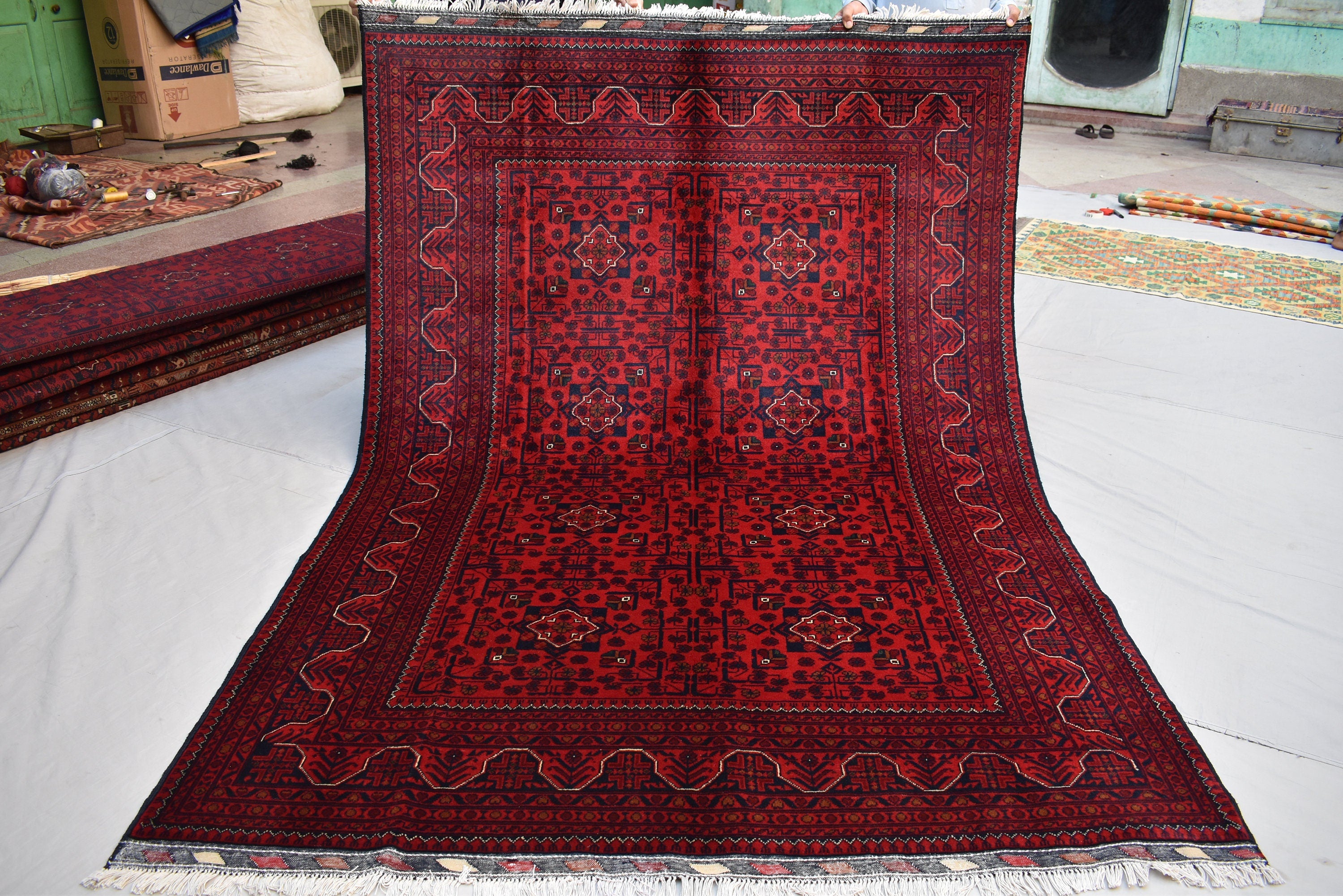6x8Ft, Handwoven Afghan Bukhara Rug, Turkmen Tribal Traditional Wool Carpet Soft Pile, Boho Home Decor, Perfect for living room, Bedroom