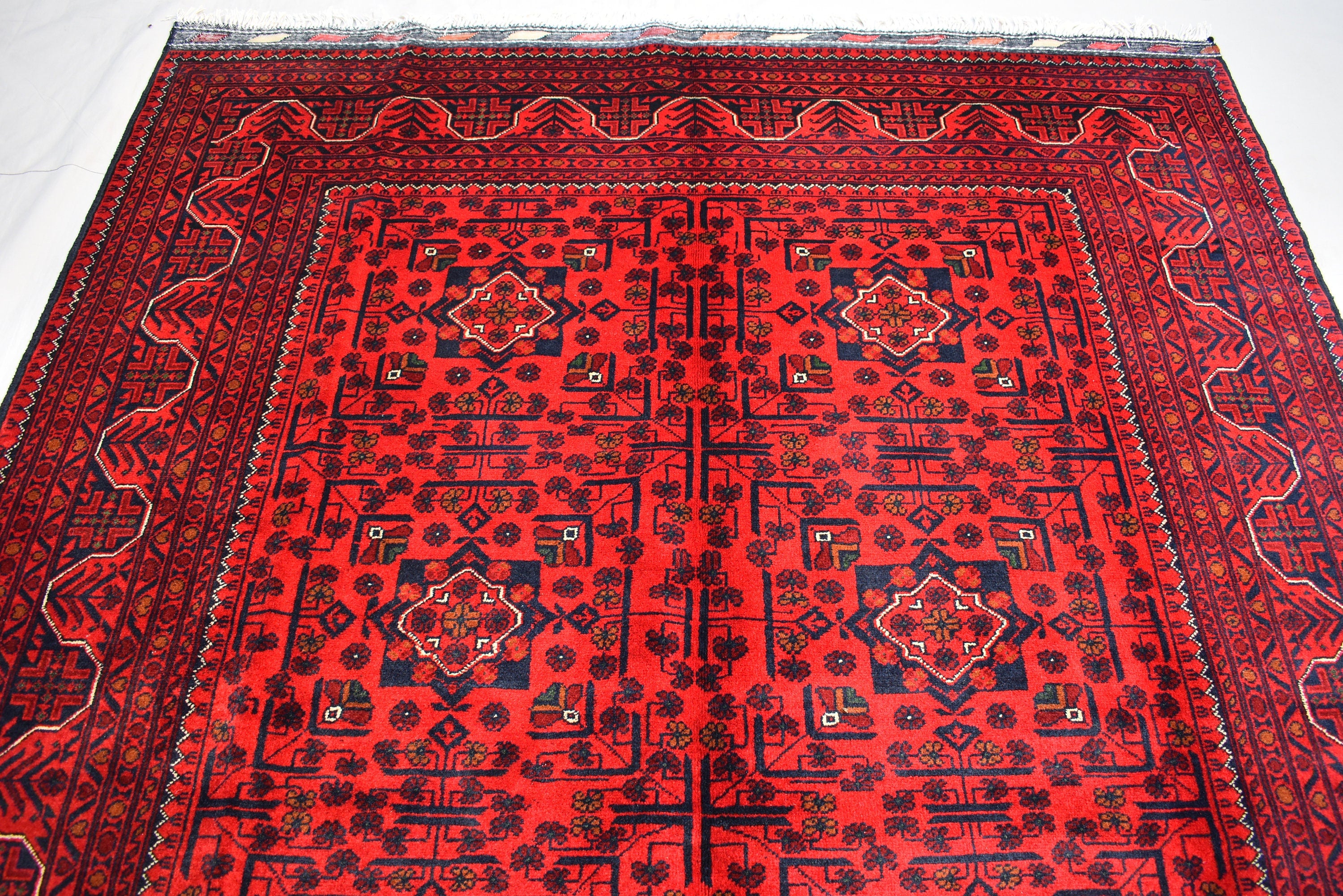 6x8Ft, Handwoven Afghan Bukhara Rug, Turkmen Tribal Traditional Wool Carpet Soft Pile, Boho Home Decor, Perfect for living room, Bedroom