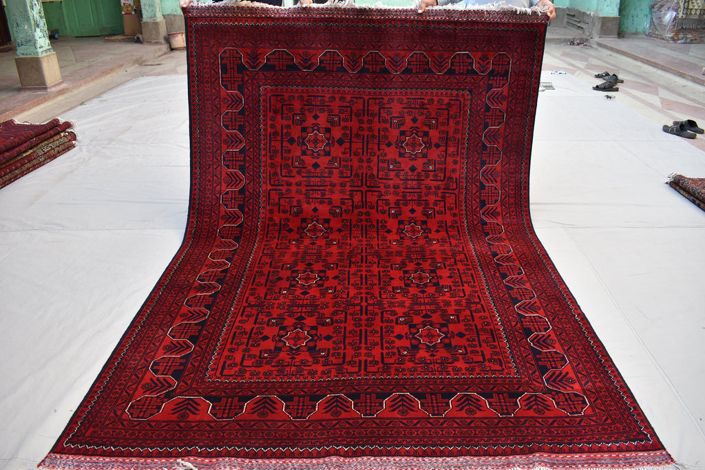 6x8 Bokhara Rug – Turkmen Afghan Handmade Wool Area Carpet, 100% Wool, Vegetable Dyed, Bukhara Pattern Oriental Rug on Sale, Bedroom Rug