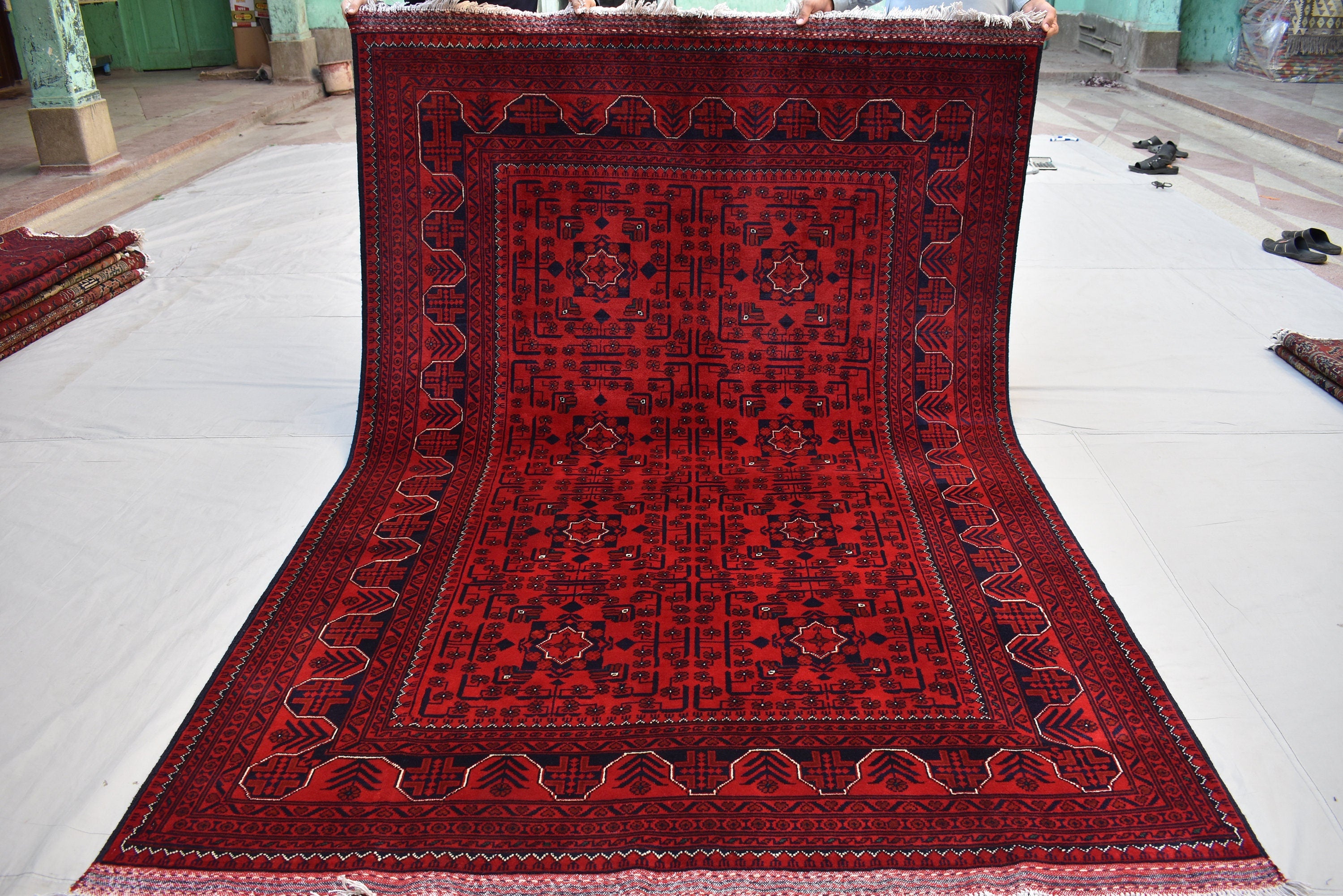6x8 Bokhara Rug – Turkmen Afghan Handmade Wool Area Carpet, 100% Wool, Vegetable Dyed, Bukhara Pattern Oriental Rug on Sale, Bedroom Rug