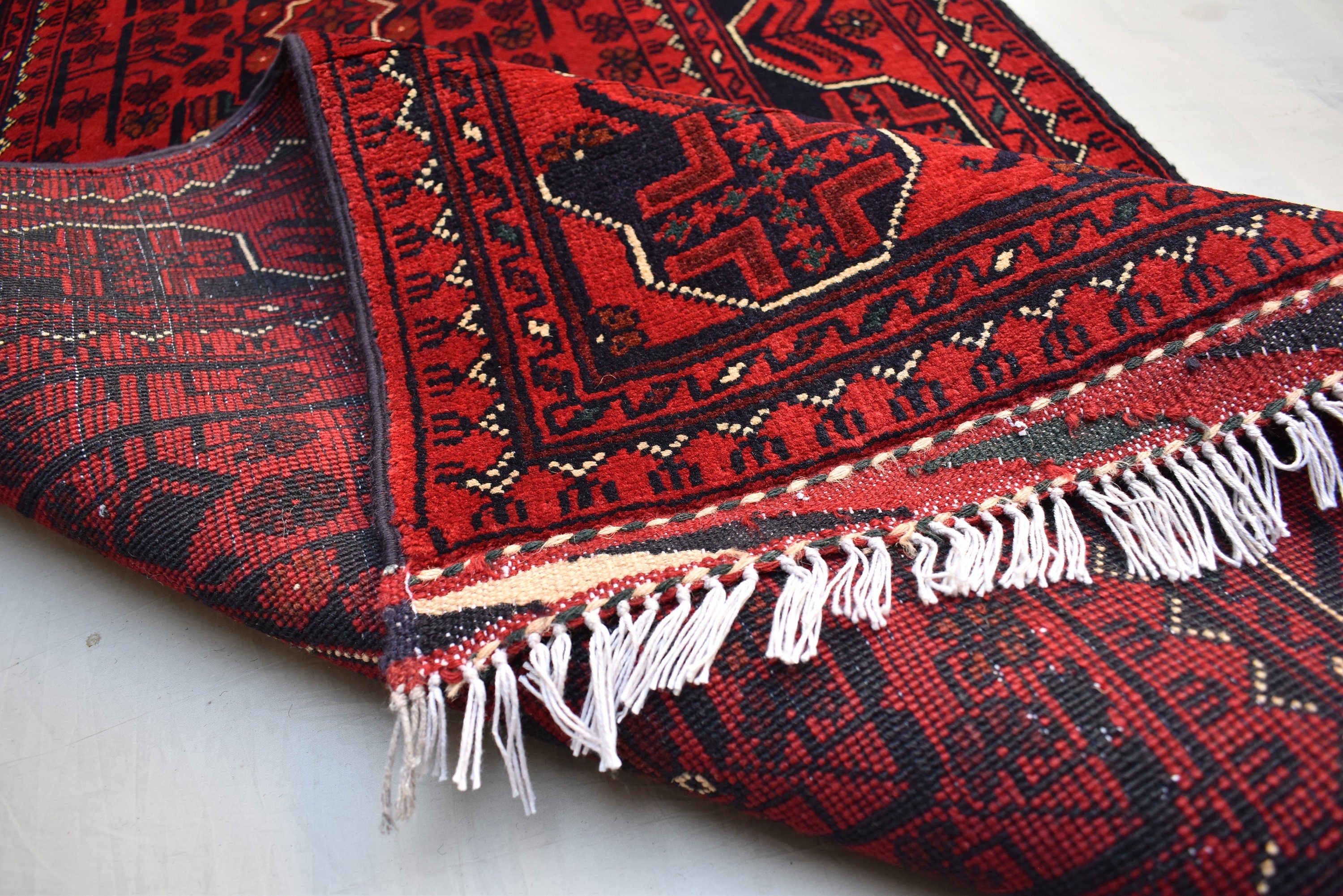 16ft Afghan Khal Mohammadi Runner – Handwoven Wool Turkmen Khamiyab Bokhara Rug, Long Oriental Hallway Runner, Vintage Red Carpet, Events