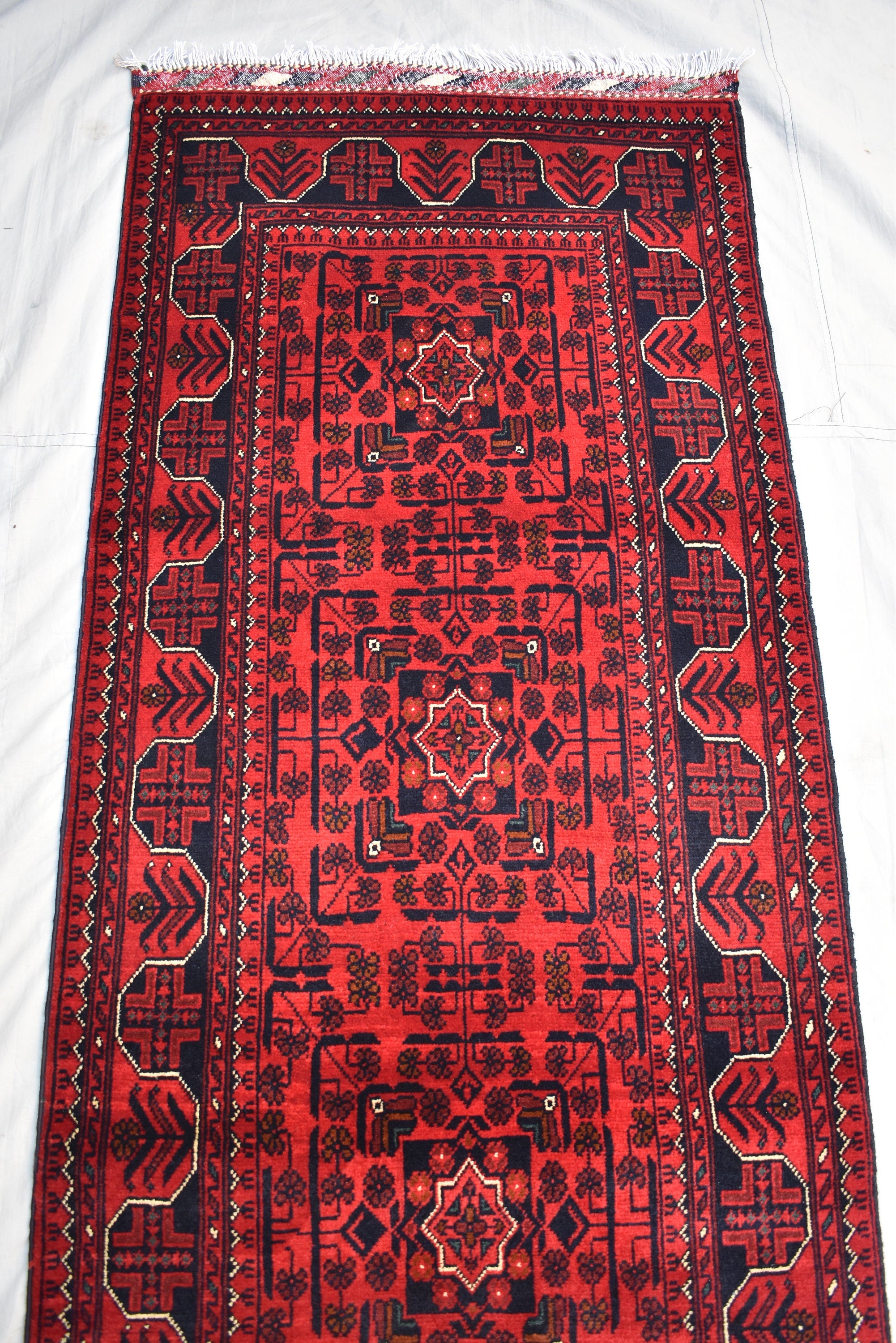 16ft Afghan Khal Mohammadi Runner – Handwoven Wool Turkmen Khamiyab Bokhara Rug, Long Oriental Hallway Runner, Vintage Red Carpet, Events