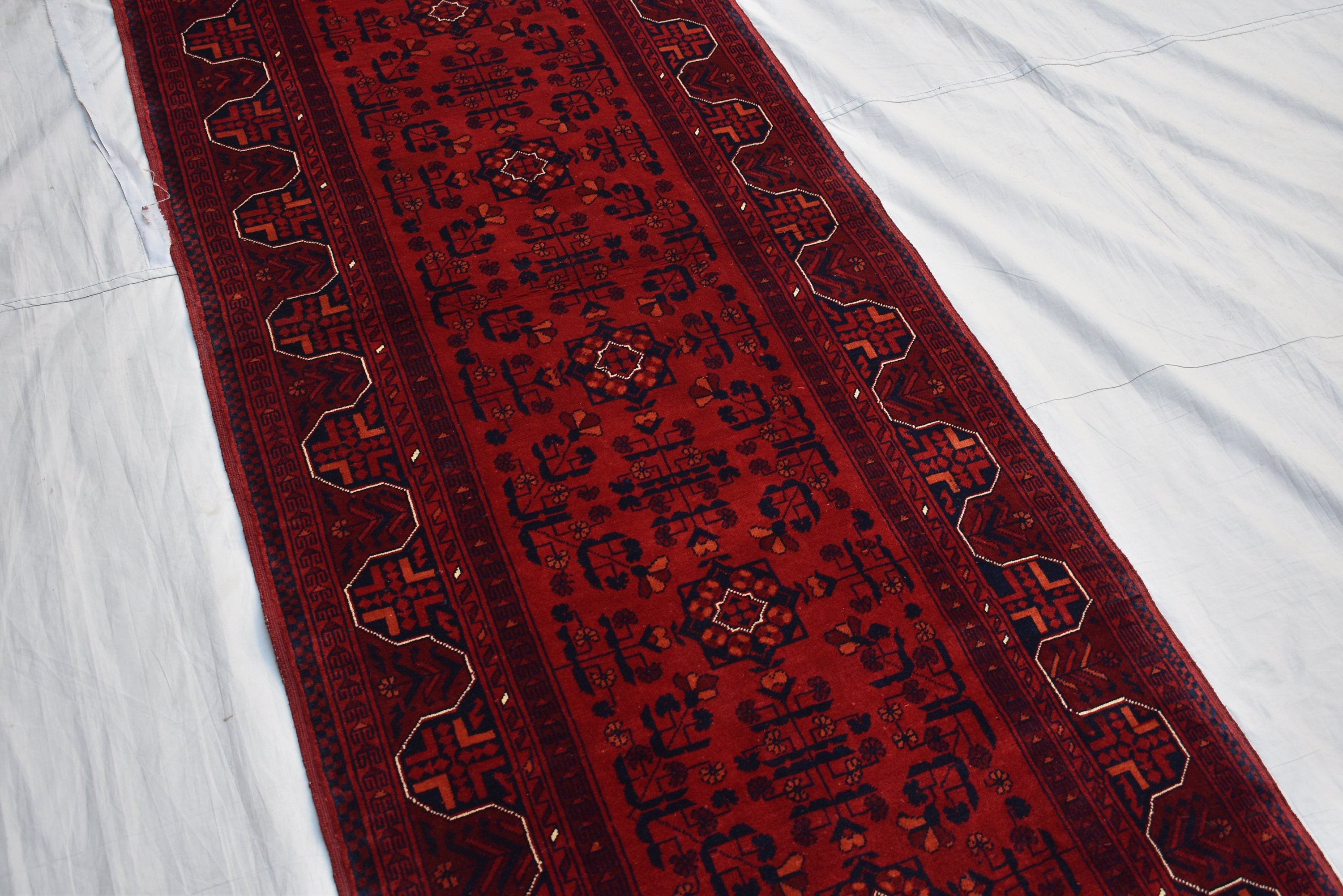 3x13 Long Runner Best Quality Bukhara Tribal Afghan Wool Rug, Perfect for Hallway, Entryway-Long Narrow Red Rug, Boho Home decor 12.9x2.8 ft