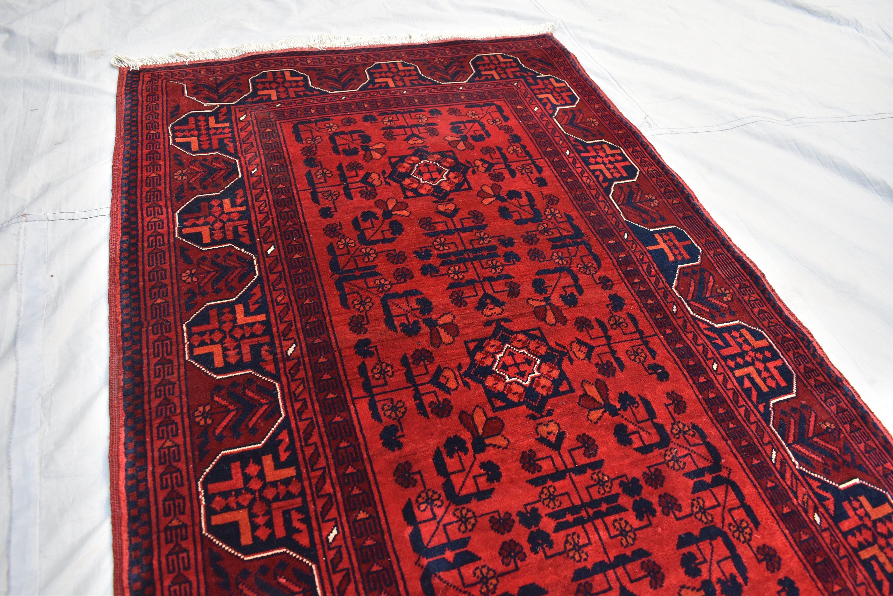 3x13 Long Runner Best Quality Bukhara Tribal Afghan Wool Rug, Perfect for Hallway, Entryway-Long Narrow Red Rug, Boho Home decor 12.9x2.8 ft