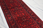 3x16 ft Handmade Hallway Runner Rug, Afghan Tribal Bukhara Deep Red Corridor Carpet