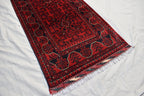 3x16 ft Handmade Hallway Runner Rug, Afghan Tribal Bukhara Deep Red Corridor Carpet