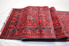 3x16 ft Handmade Hallway Runner Rug, Afghan Tribal Bukhara Deep Red Corridor Carpet