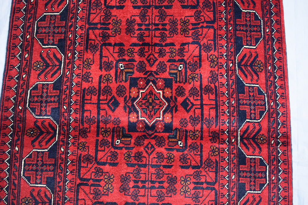 3x16 ft Handmade Hallway Runner Rug, Afghan Tribal Bukhara Deep Red Corridor Carpet