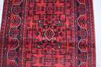 3x16 ft Handmade Hallway Runner Rug, Afghan Tribal Bukhara Deep Red Corridor Carpet