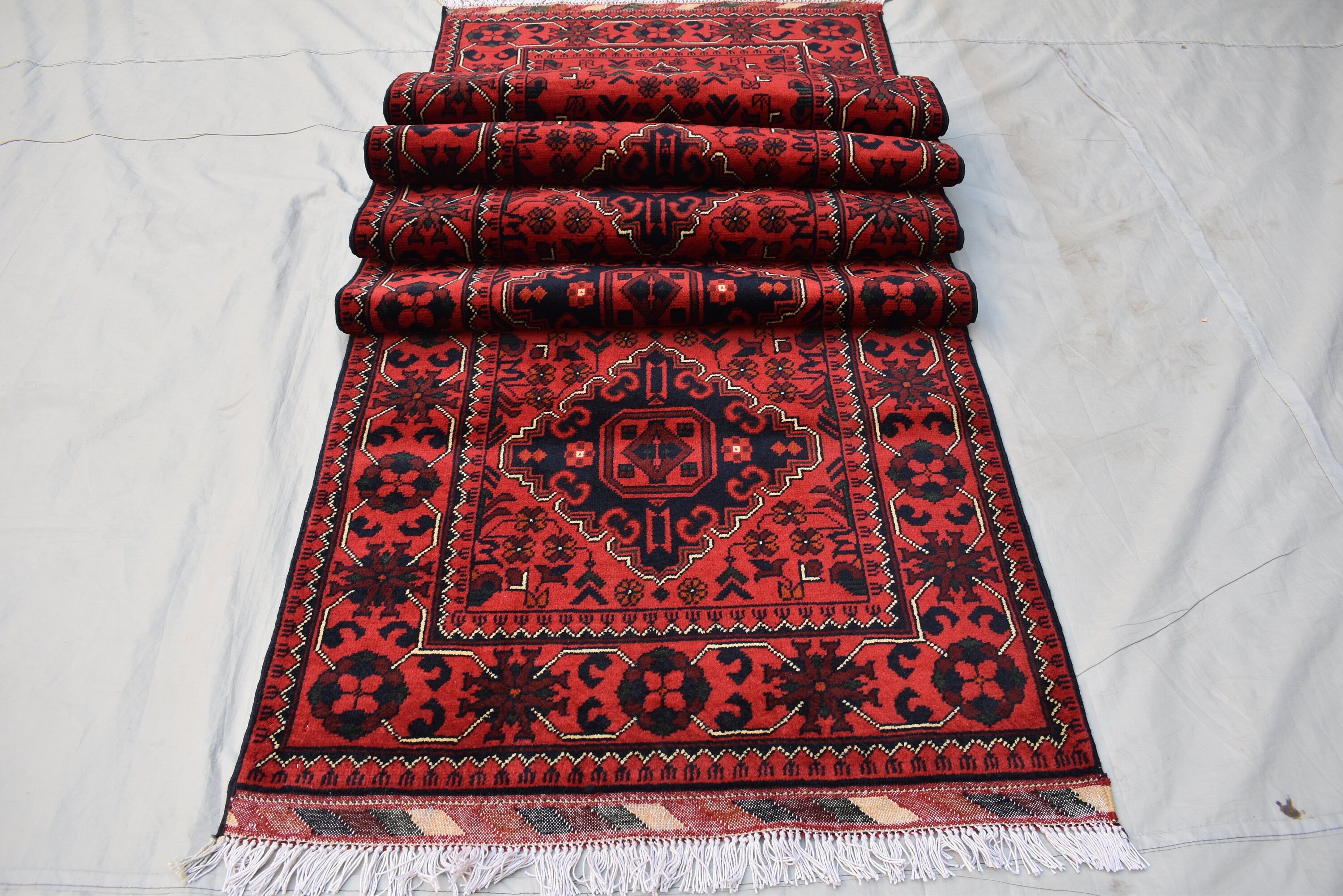 13.0 x 2.8 Ft Long Runner Best Quality Turkmen Khamiyab Khal Mohammadi Bokhara Runner Afghan Handmade Wool Oriental Hallway runner