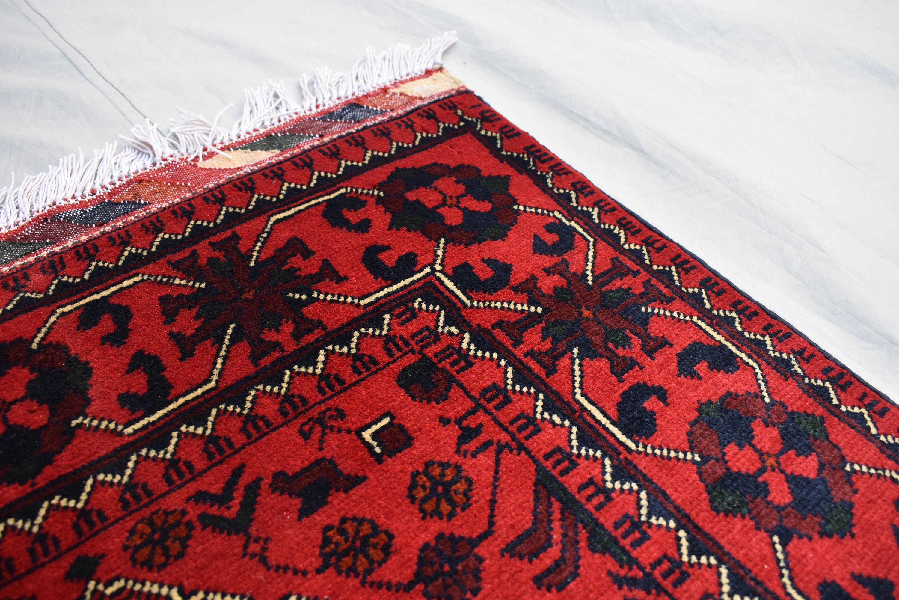 3x13Ft, Red Turkmen Wedding Runner Rug – Afghan Wool Hallway Runner | Handmade Khamiyab Bokhara Rug for Aisle, Event, or Home Decor 394x78cm