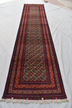 12.11x2.11 Afghan Turkmen Bukhara Runner Rug Handmade, Hallway Runner, Oriental Runner, Entryway Rug, Corridor Runner