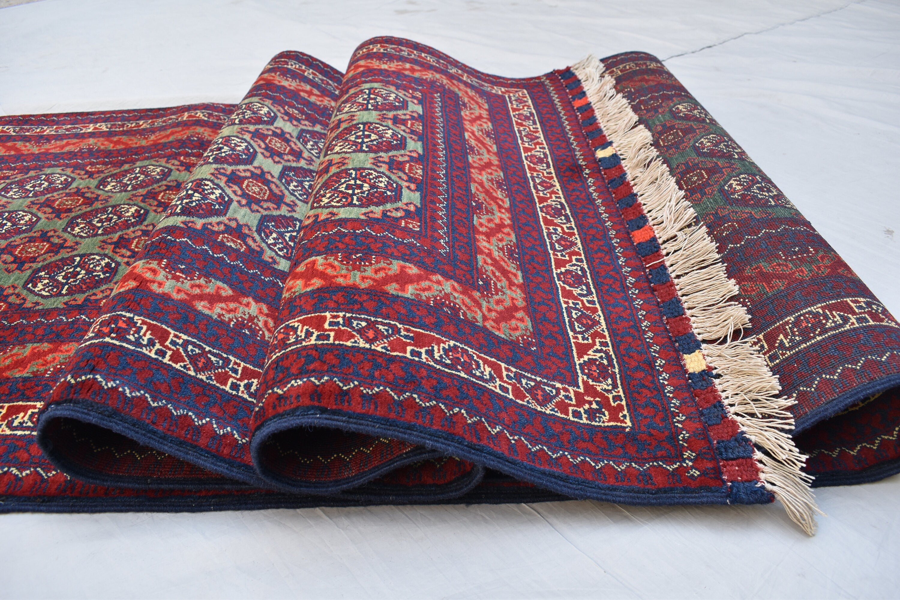 12.11x2.11 Afghan Turkmen Bukhara Runner Rug Handmade, Hallway Runner, Oriental Runner, Entryway Rug, Corridor Runner