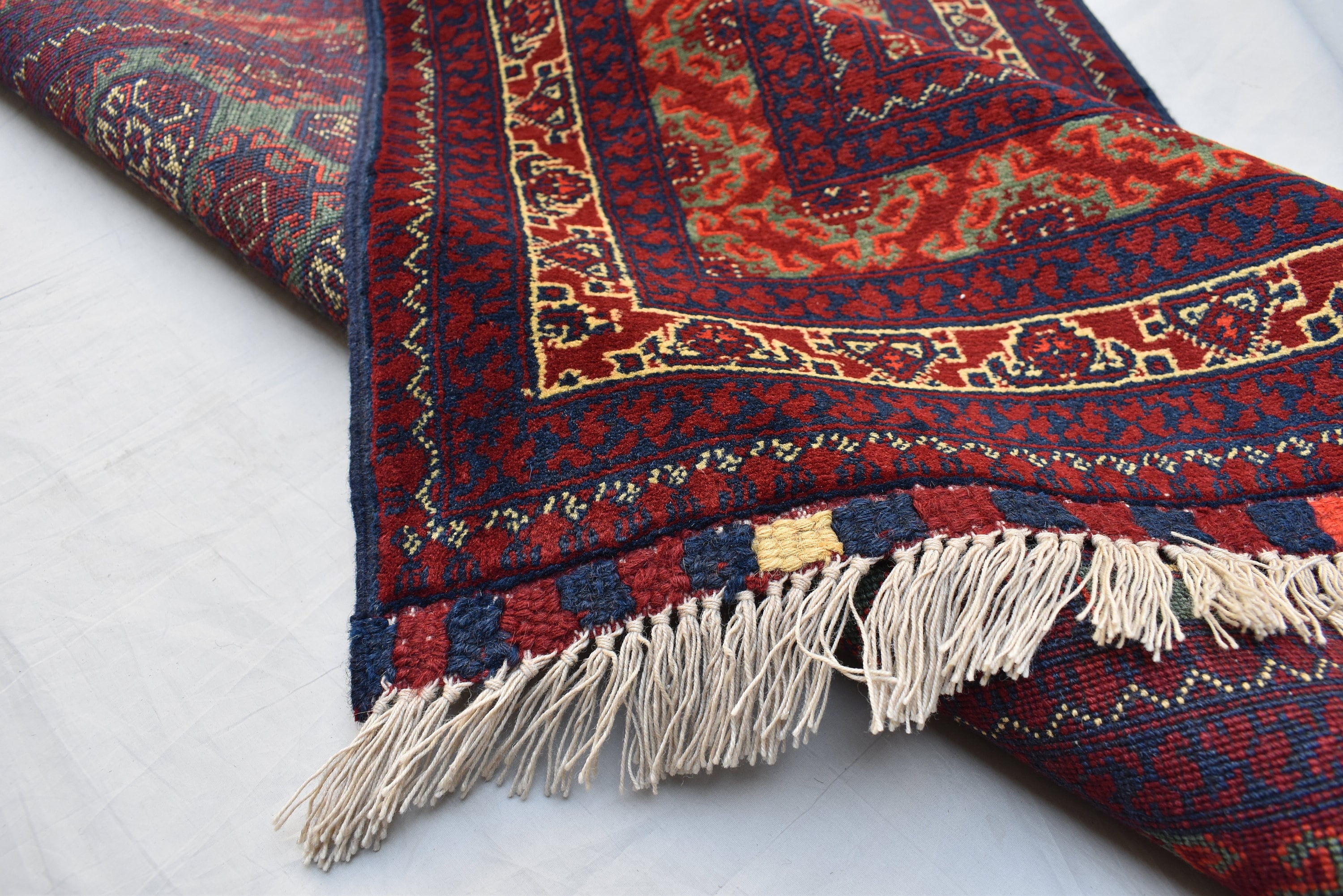 12.11x2.11 Afghan Turkmen Bukhara Runner Rug Handmade, Hallway Runner, Oriental Runner, Entryway Rug, Corridor Runner