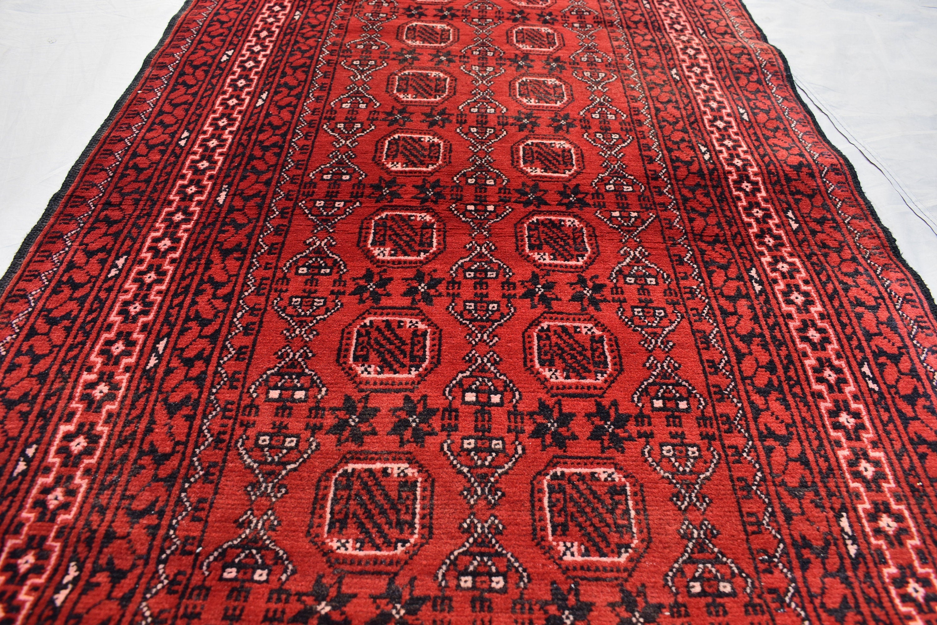 3x9 Vintage Afghan Waziri Runner Rug, Turkmen Handwoven Wool Tribal Hallway Carpet, Red Geometric Oriental Runner, Boho Home Decor 281x76cm
