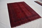 6x8Ft, Handmade Afghan Bukhara Rug | Khal Mohammadi Area Rug | Oriental Wool Rug | Traditional Turkmen Carpet | Red Tribal Afghan Rug