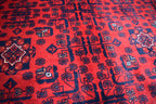 6x8Ft, Handmade Afghan Bukhara Rug | Khal Mohammadi Area Rug | Oriental Wool Rug | Traditional Turkmen Carpet | Red Tribal Afghan Rug