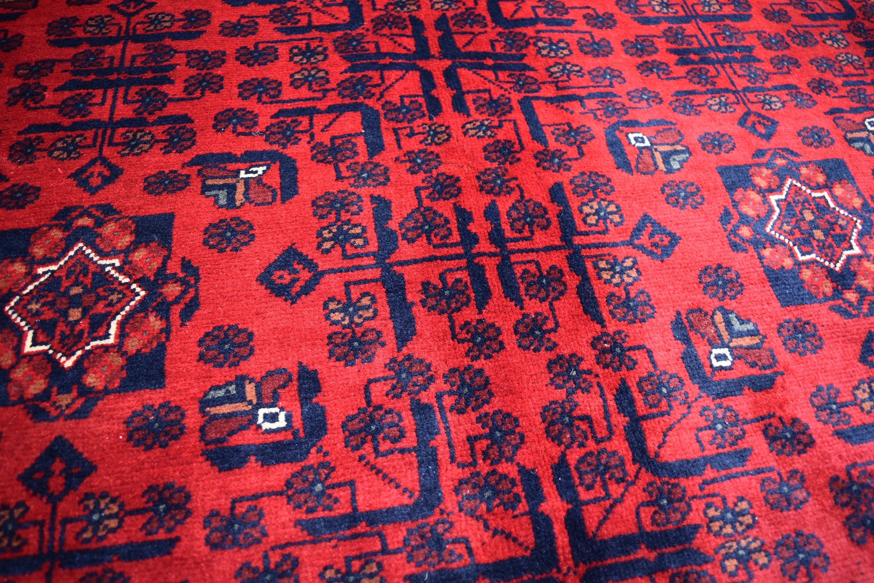 6x8Ft, Handmade Afghan Bukhara Rug | Khal Mohammadi Area Rug | Oriental Wool Rug | Traditional Turkmen Carpet | Red Tribal Afghan Rug