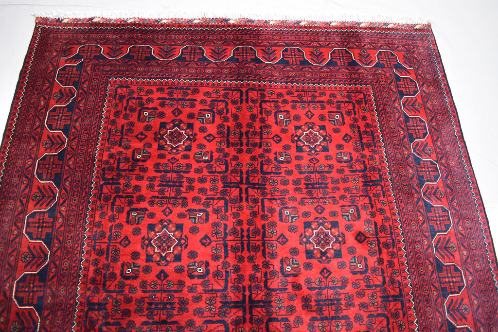 6x8Ft, Handmade Afghan Bukhara Rug | Khal Mohammadi Area Rug | Oriental Wool Rug | Traditional Turkmen Carpet | Red Tribal Afghan Rug