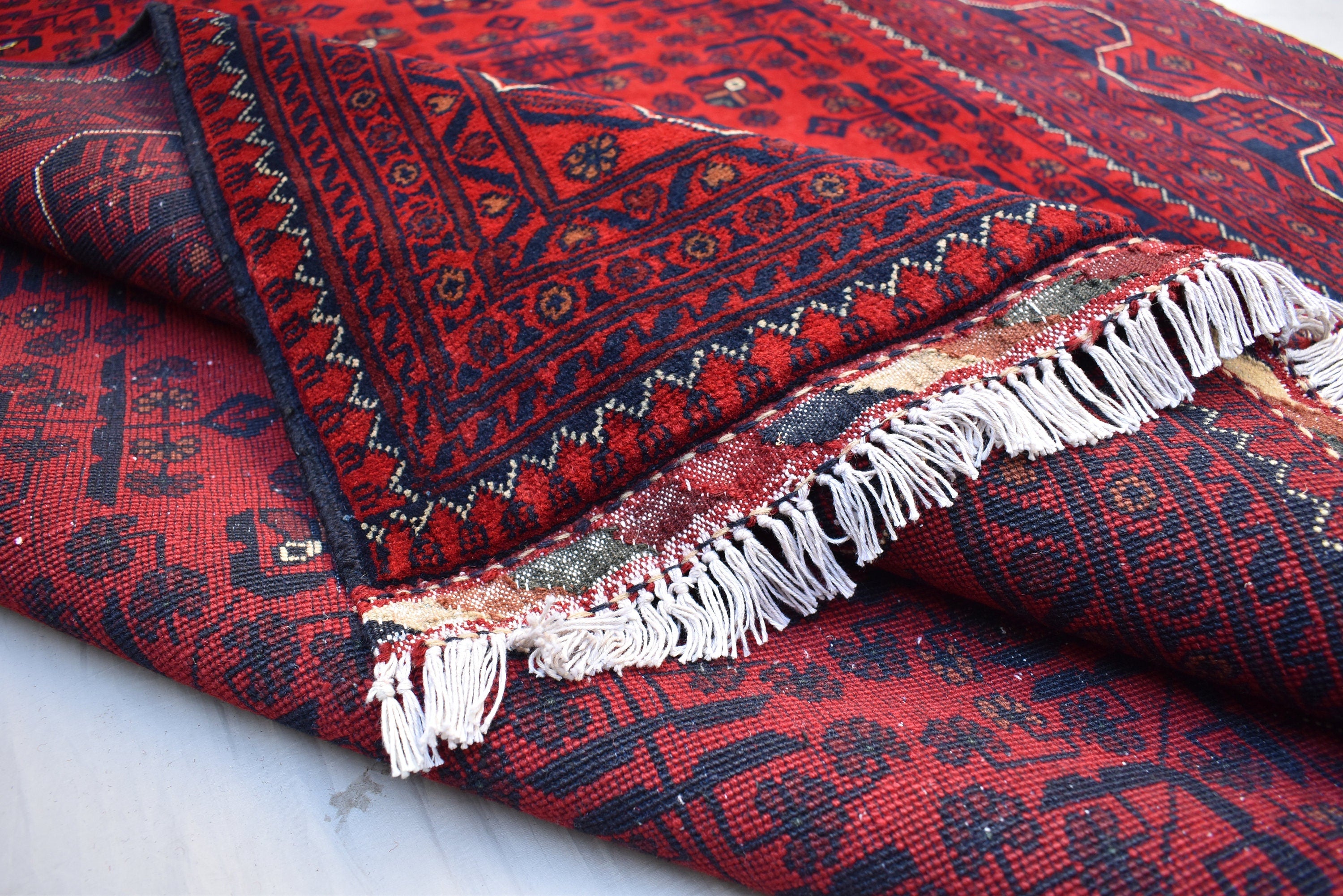 6x8Ft, Handmade Afghan Bukhara Rug | Khal Mohammadi Area Rug | Oriental Wool Rug | Traditional Turkmen Carpet | Red Tribal Afghan Rug