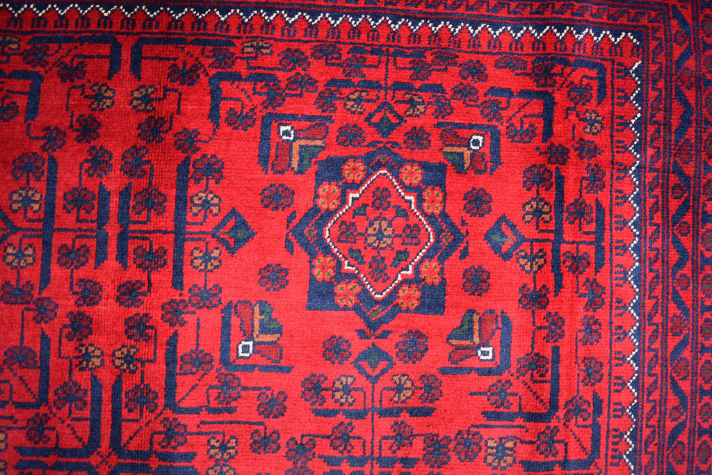 6x8 Afghan Bukhara Rug, Turkmen Geometric Red Wool Area Carpet, Boho Home Decor, Rug for Living Room, Bedroom Rug, Rustic Home decor
