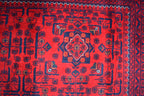 6x8 Afghan Bukhara Rug, Turkmen Geometric Red Wool Area Carpet, Boho Home Decor, Rug for Living Room, Bedroom Rug, Rustic Home decor
