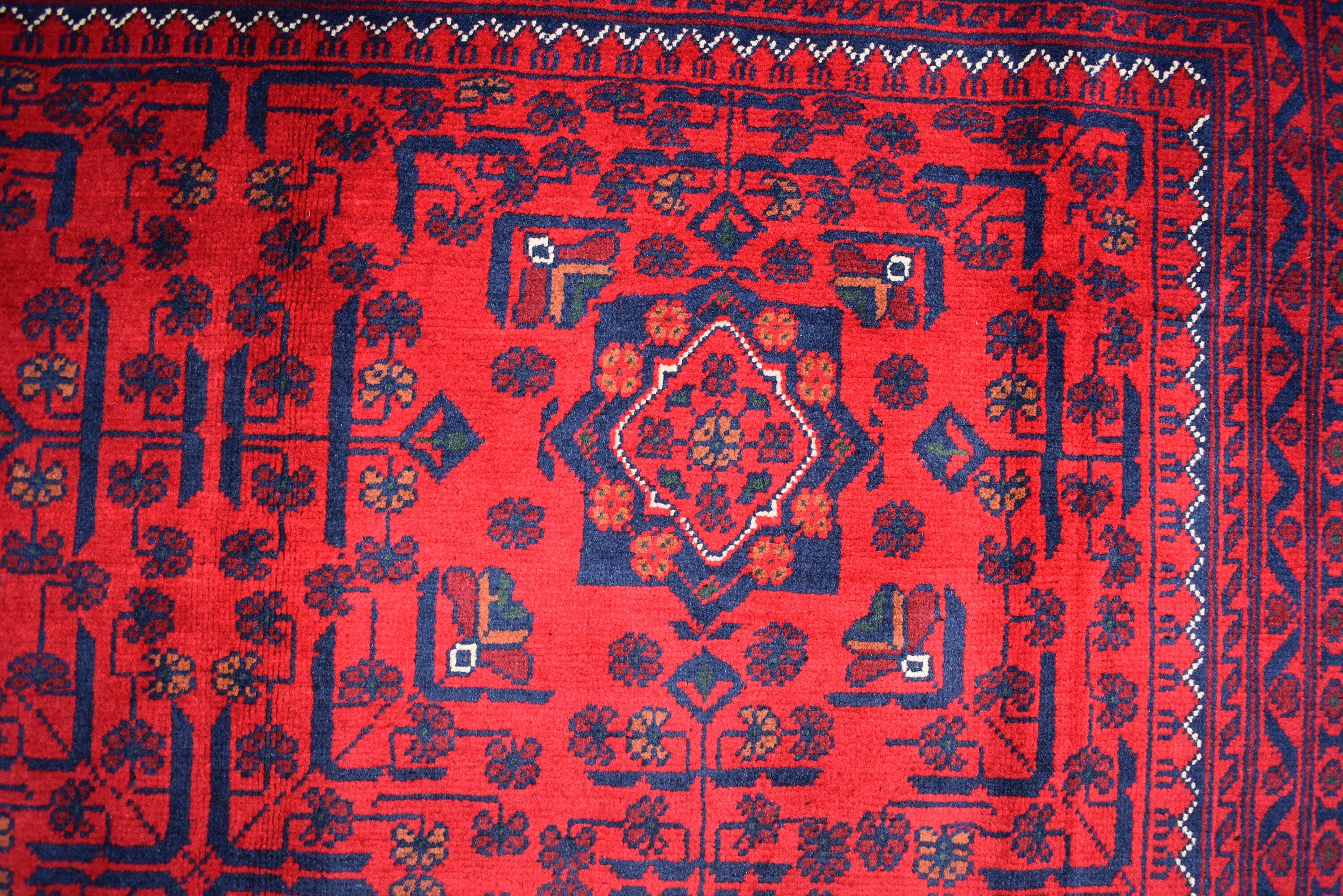 6x8 Afghan Bukhara Rug, Turkmen Geometric Red Wool Area Carpet, Boho Home Decor, Rug for Living Room, Bedroom Rug, Rustic Home decor