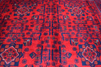 6x8 Afghan Bukhara Rug, Turkmen Geometric Red Wool Area Carpet, Boho Home Decor, Rug for Living Room, Bedroom Rug, Rustic Home decor