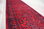 32 ft Long Afghan Bukhara Runner Rug Handwoven Wool, Rich Red & Blue Traditional Carpet, Boho Home Decor, Long Hallway Runner, Entryway Rug