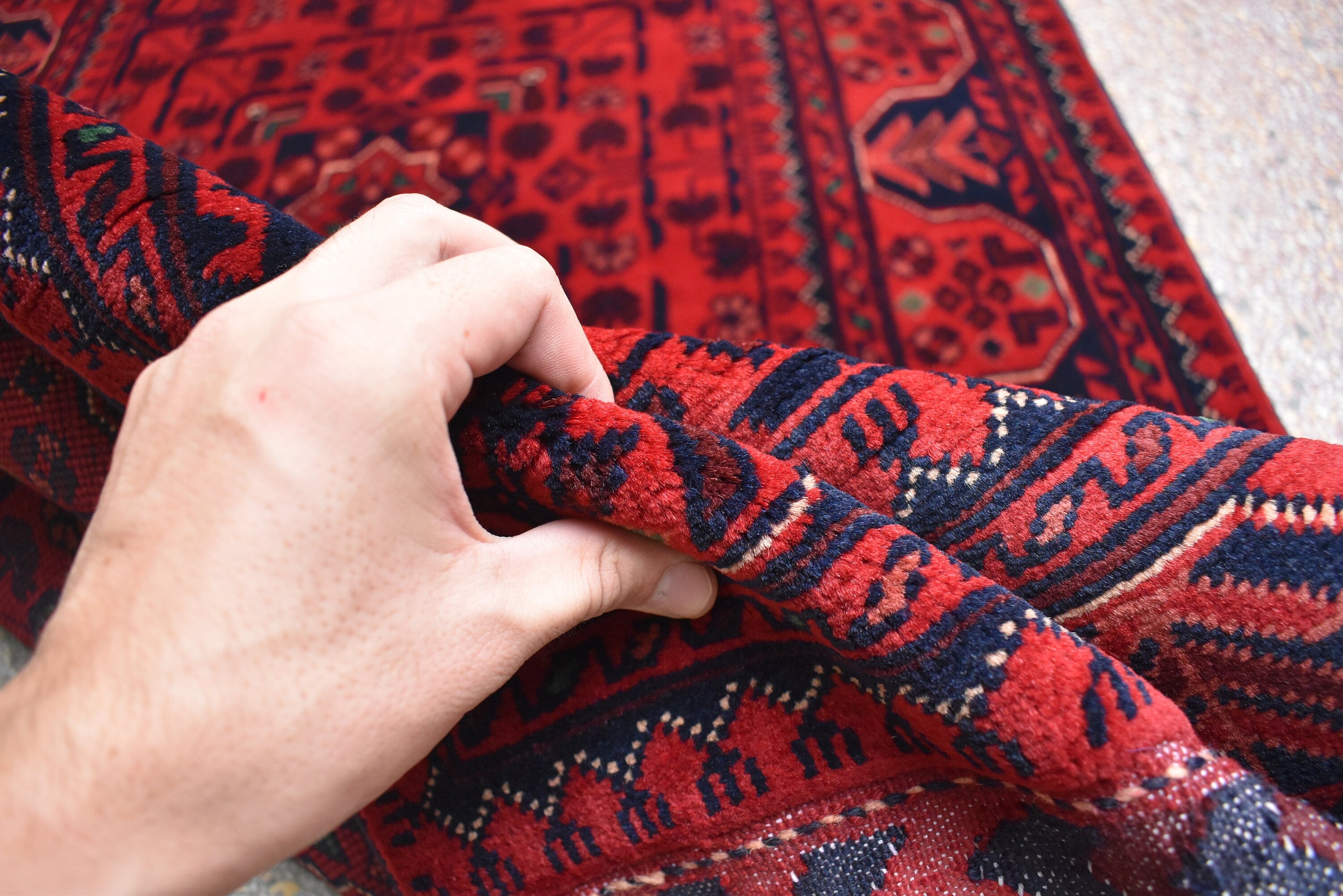32 ft Long Afghan Bukhara Runner Rug Handwoven Wool, Rich Red & Blue Traditional Carpet, Boho Home Decor, Long Hallway Runner, Entryway Rug