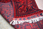 32 ft Long Afghan Bukhara Runner Rug Handwoven Wool, Rich Red & Blue Traditional Carpet, Boho Home Decor, Long Hallway Runner, Entryway Rug