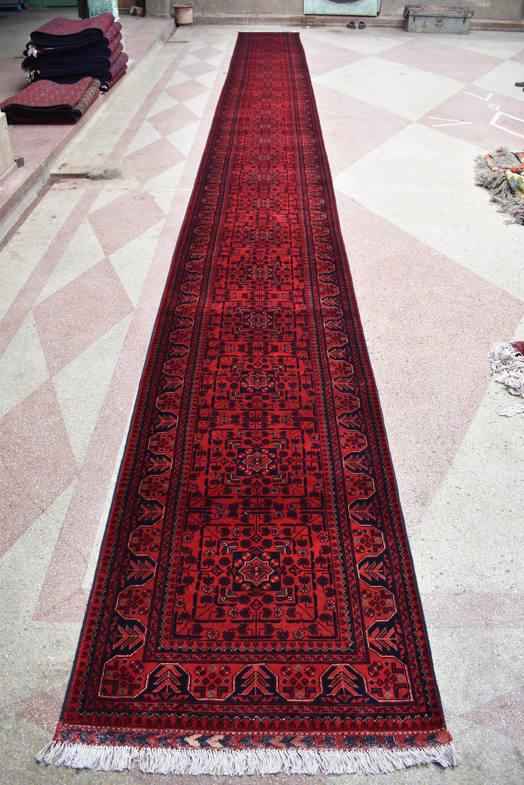3x32ft, Runner Rug – Extra Long Afghan Red Carpet, Handknotted Wool Hallway Rug, Ideal for Weddings, Ceremonies, Events, Office or Entryway