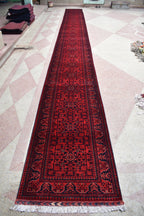 3x32ft, Runner Rug – Extra Long Afghan Red Carpet, Handknotted Wool Hallway Rug, Ideal for Weddings, Ceremonies, Events, Office or Entryway
